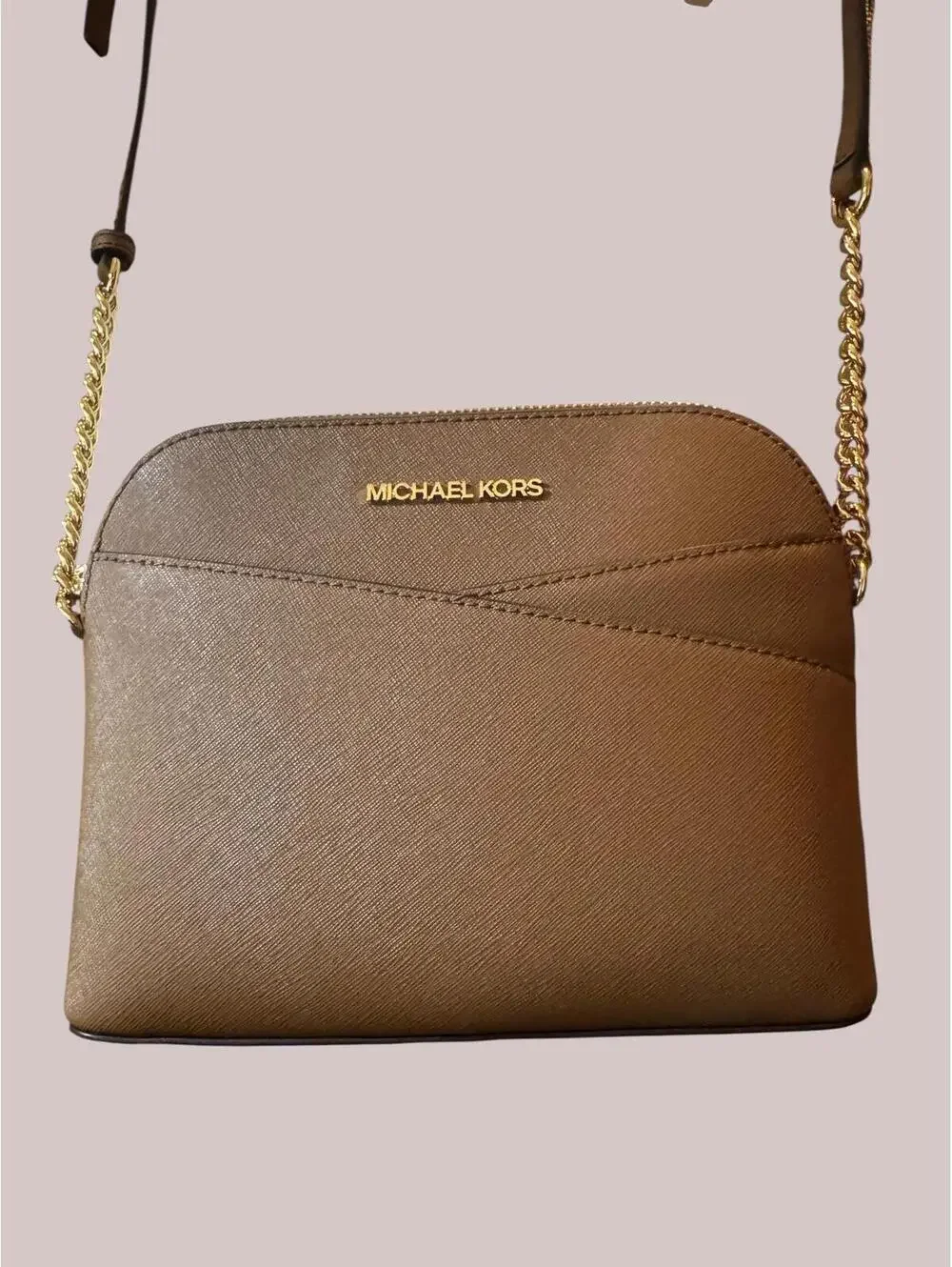 Michael Kors Brown Leather Crossbody with Gold Chain Strap